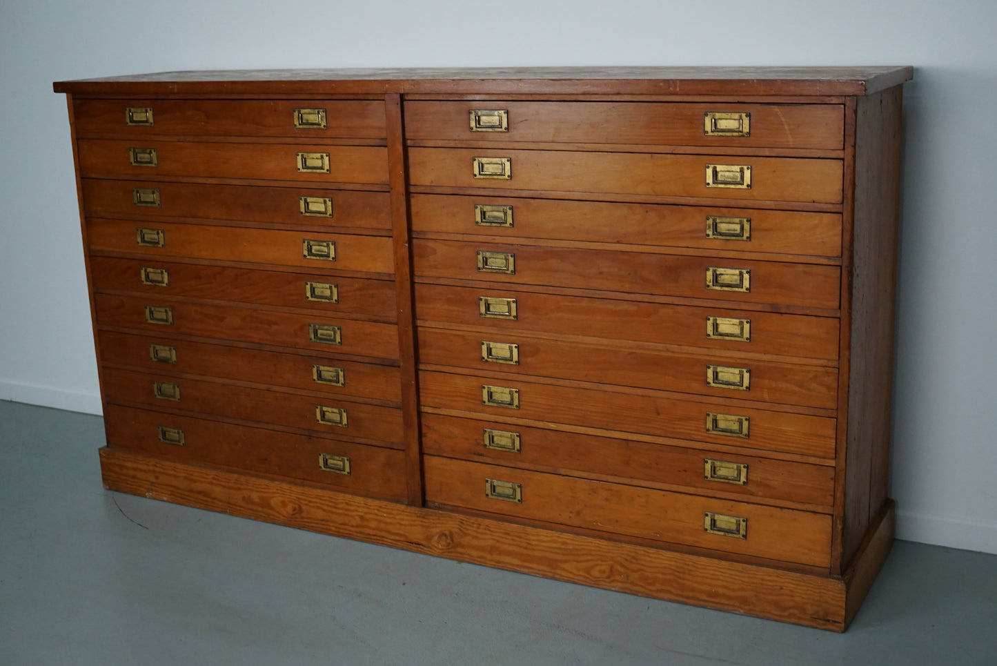 English Pitch Pine Apothecary Cabinet / Plan Chest, Early 20th Century