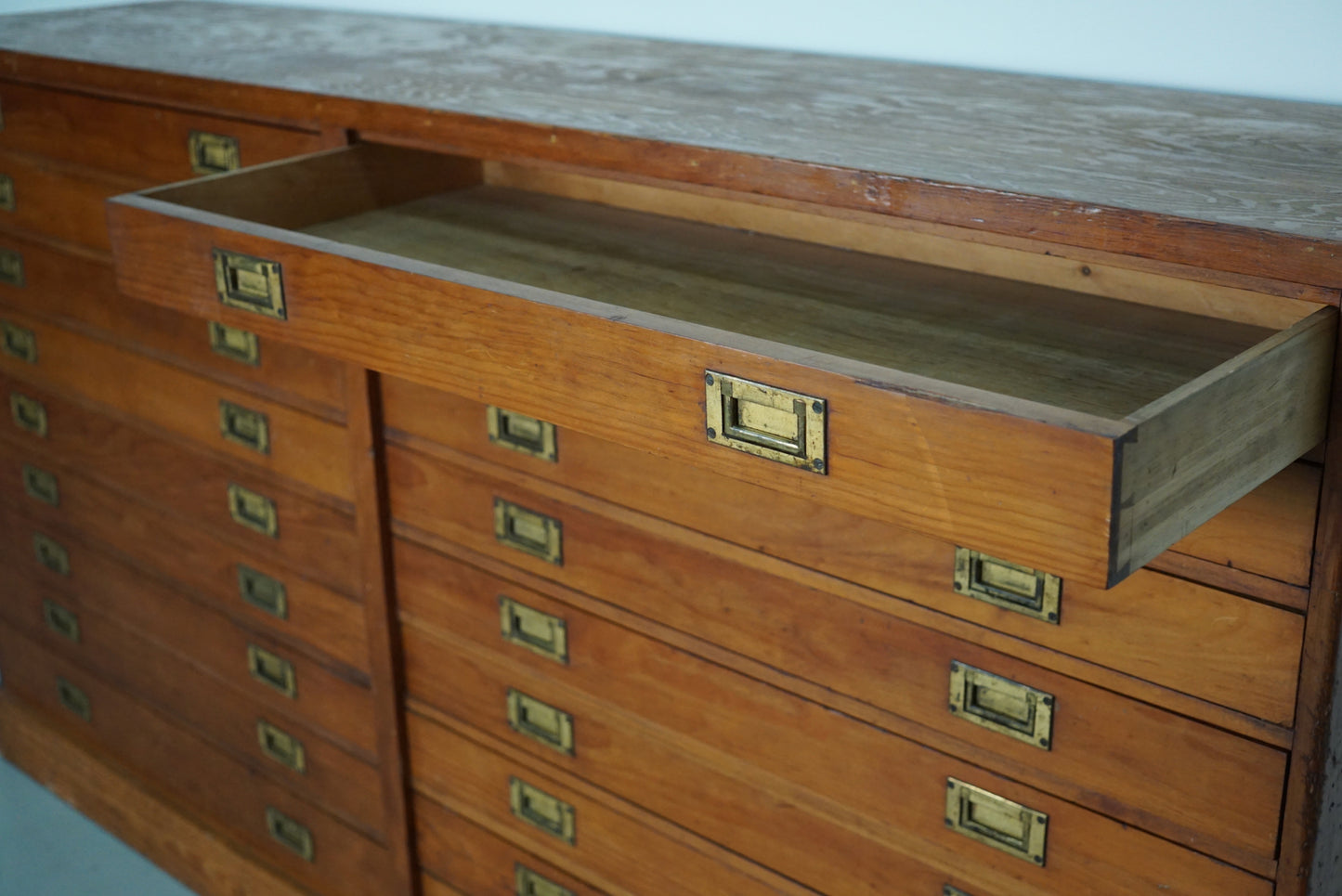 English Pitch Pine Apothecary Cabinet / Plan Chest, Early 20th Century