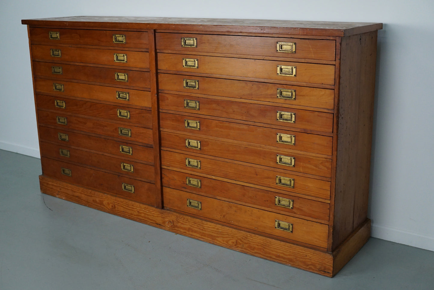 English Pitch Pine Apothecary Cabinet / Plan Chest, Early 20th Century