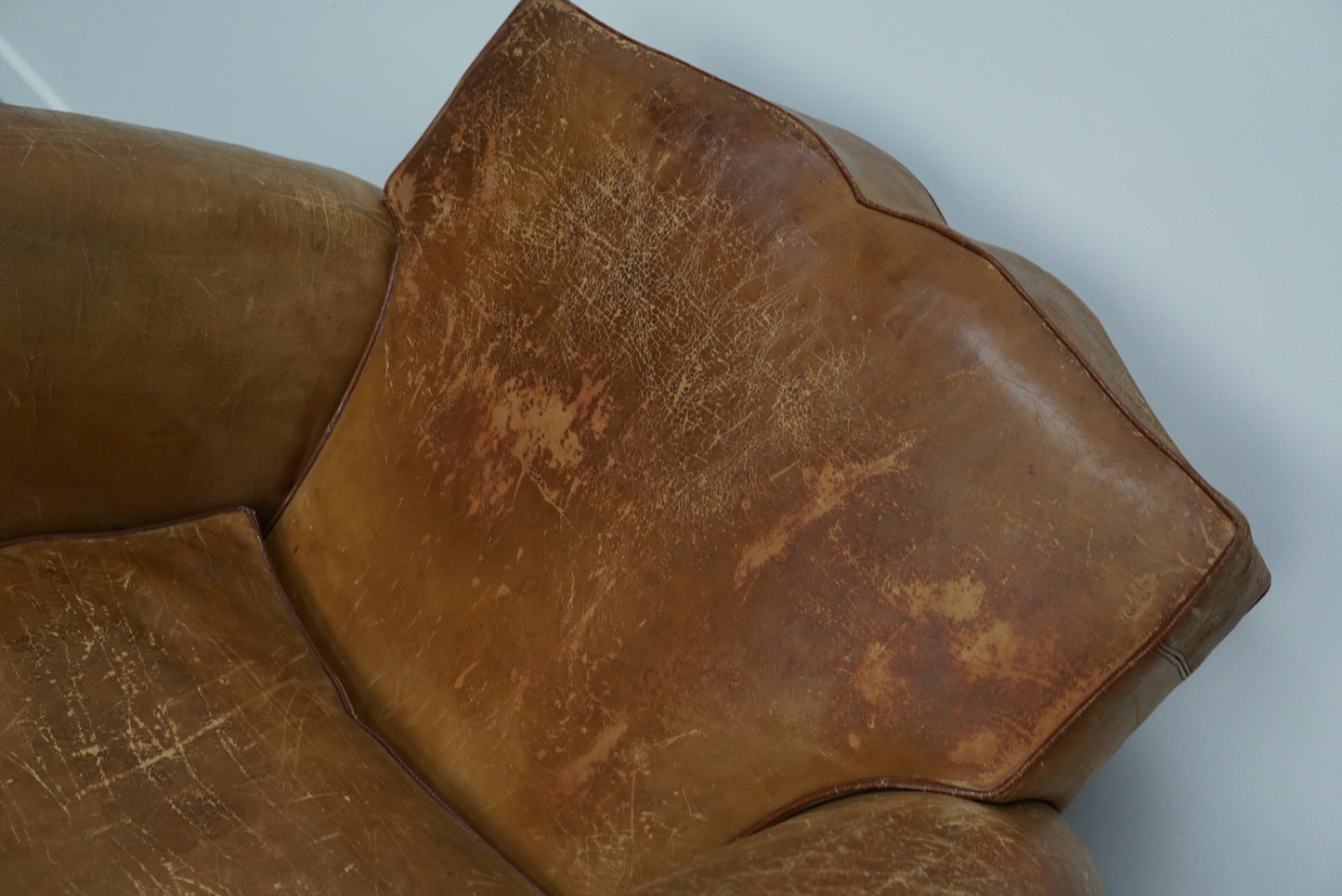 Pair of French Cognac Moustache Back Leather Club Chairs, 1940s