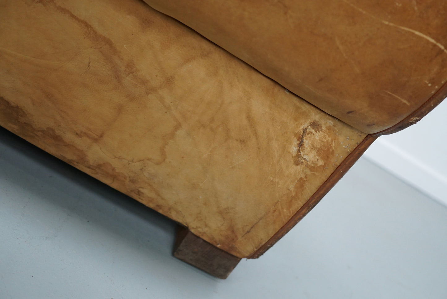 Pair of French Cognac Moustache Back Leather Club Chairs, 1940s