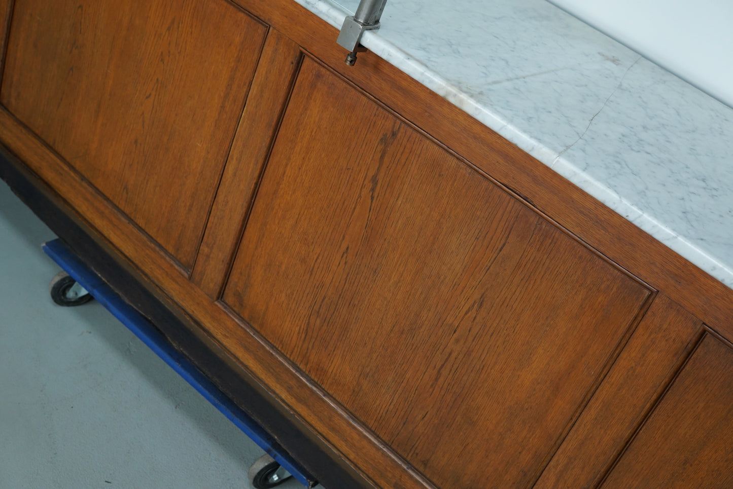 Large Antique Art Deco German Oak & Marble Chocolate Shop Counter, 1920s
