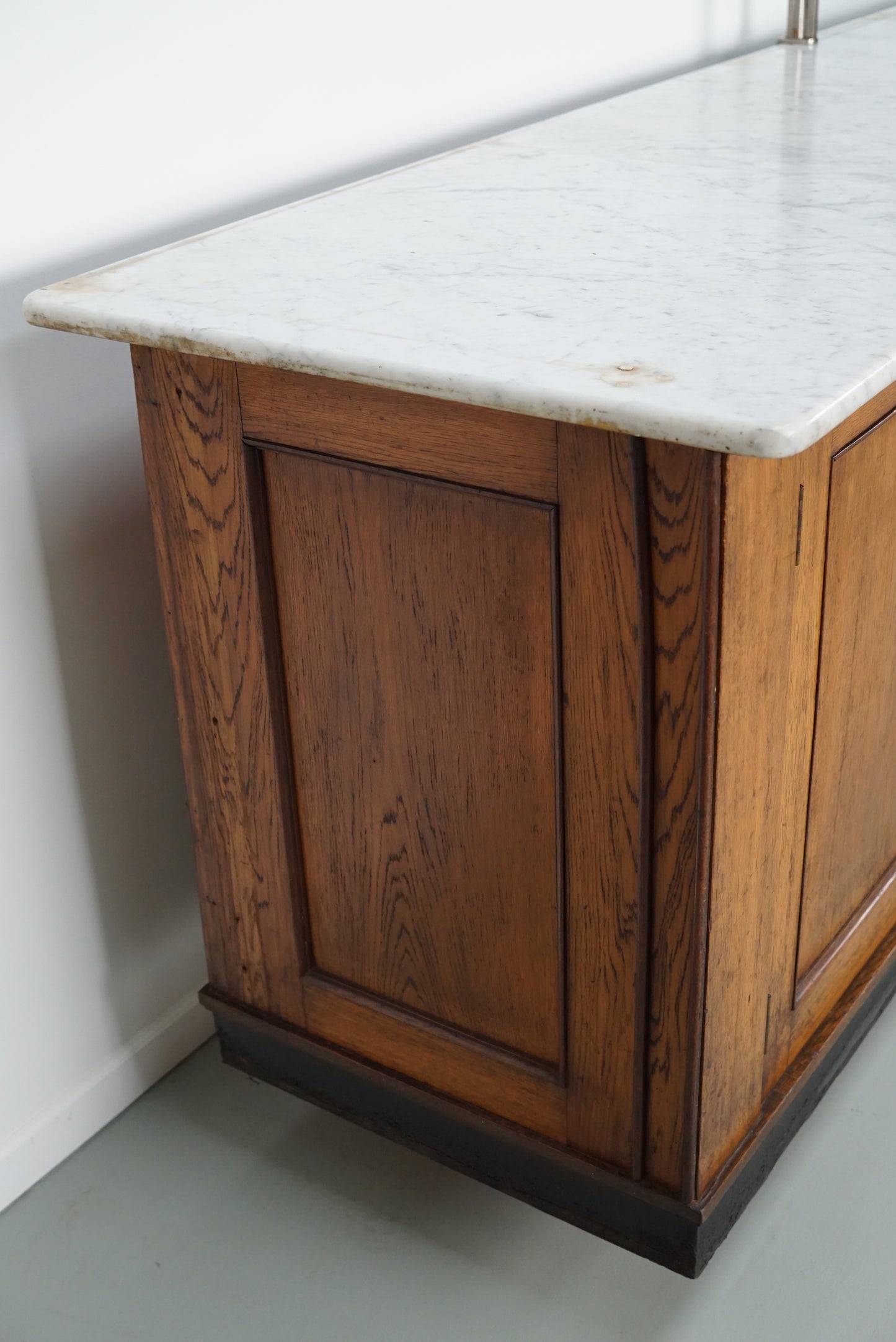 Large Antique Art Deco German Oak & Marble Chocolate Shop Counter, 1920s