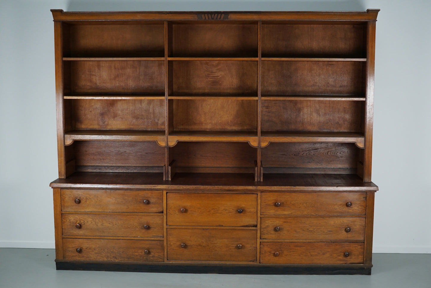 Large Antique Art Deco German Oak Chocolate Shop Cabinet, 1920s
