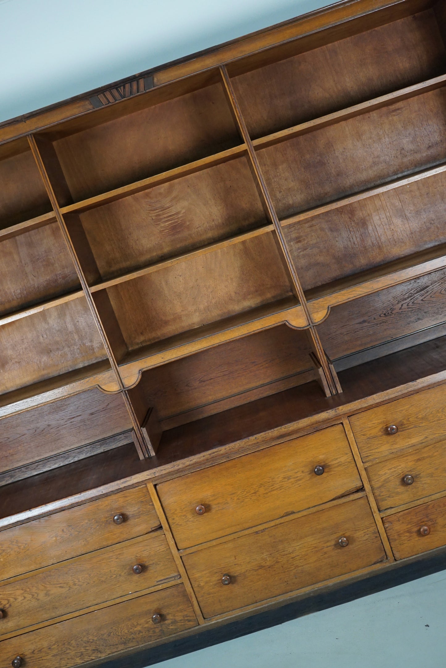 Large Antique Art Deco German Oak Chocolate Shop Cabinet, 1920s