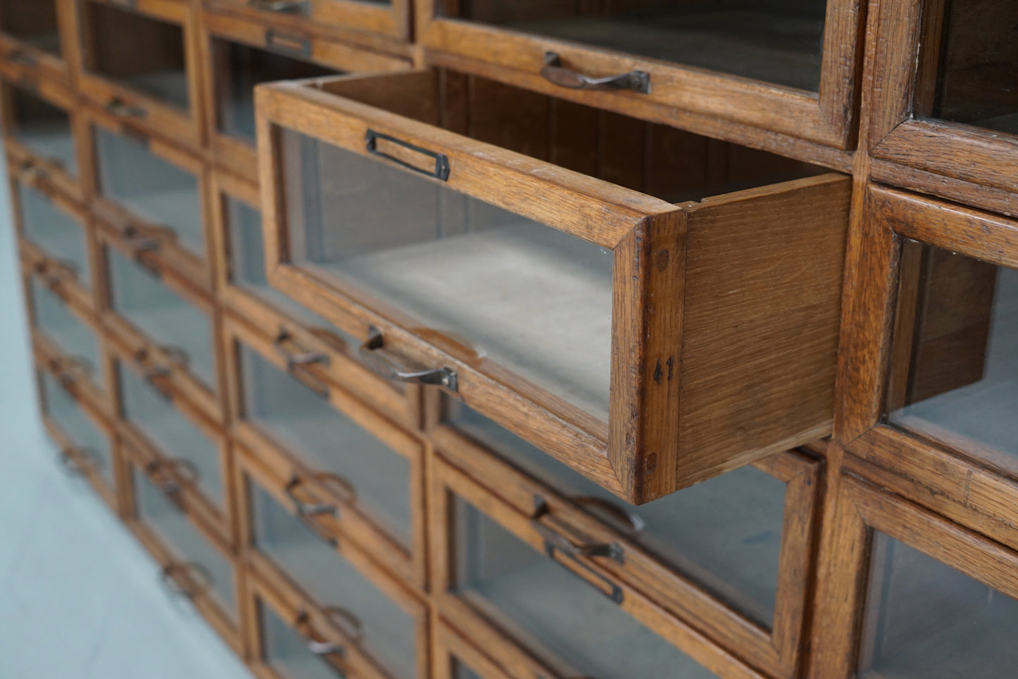 Vintage Dutch Oak Haberdashery Shop Cabinet / Vitrine, 1930s