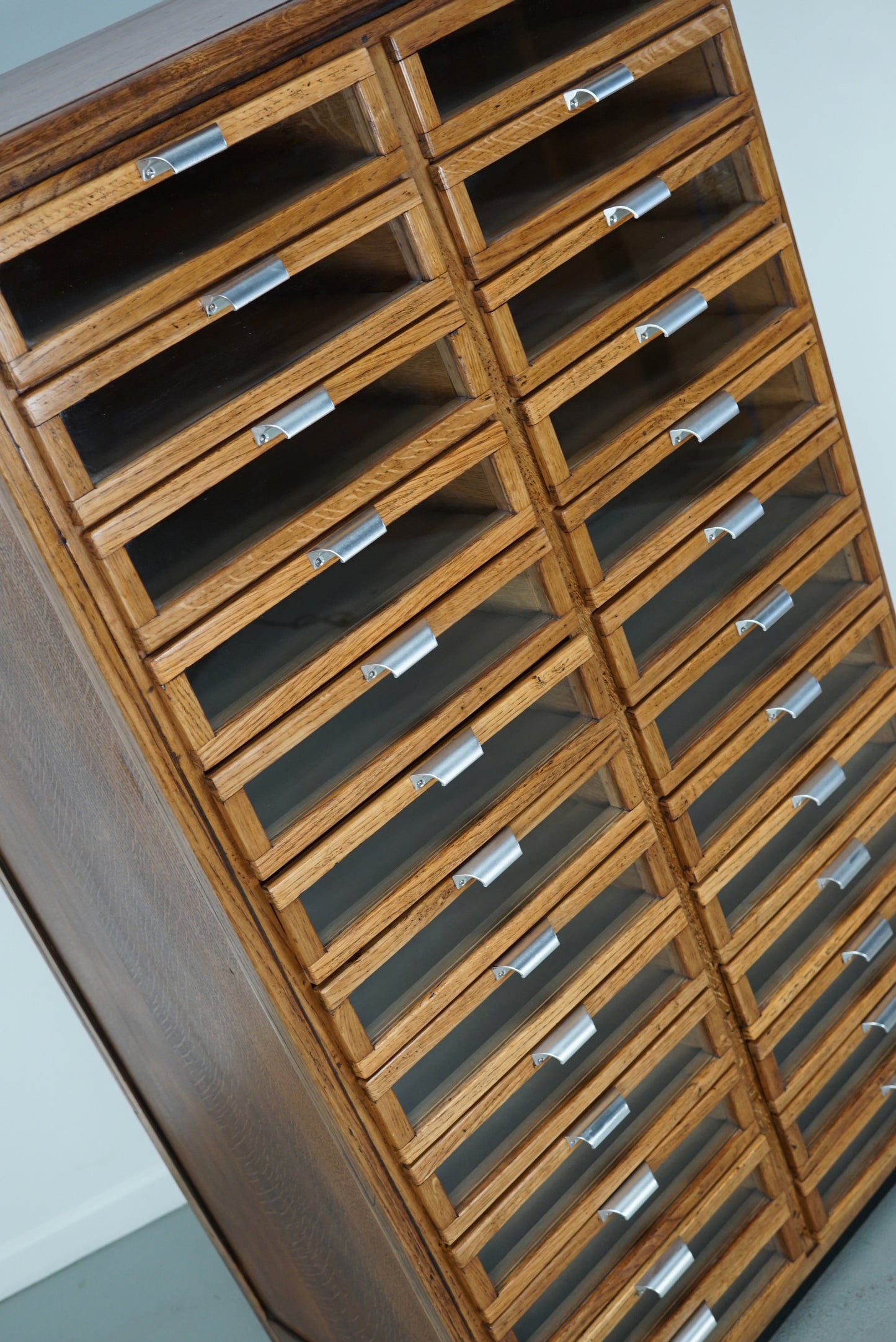 Vintage Dutch Oak Haberdashery Shop Cabinet / Vitrine, 1950s