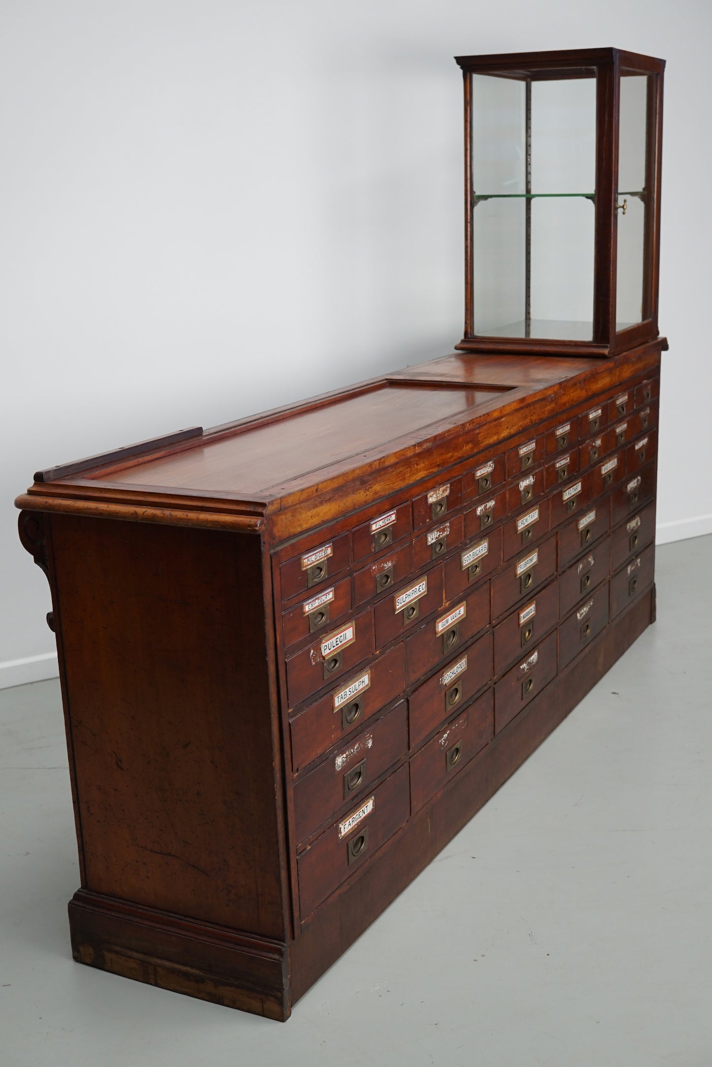 English Victorian 19th Century Apothecary Shop Counter / Vitrine