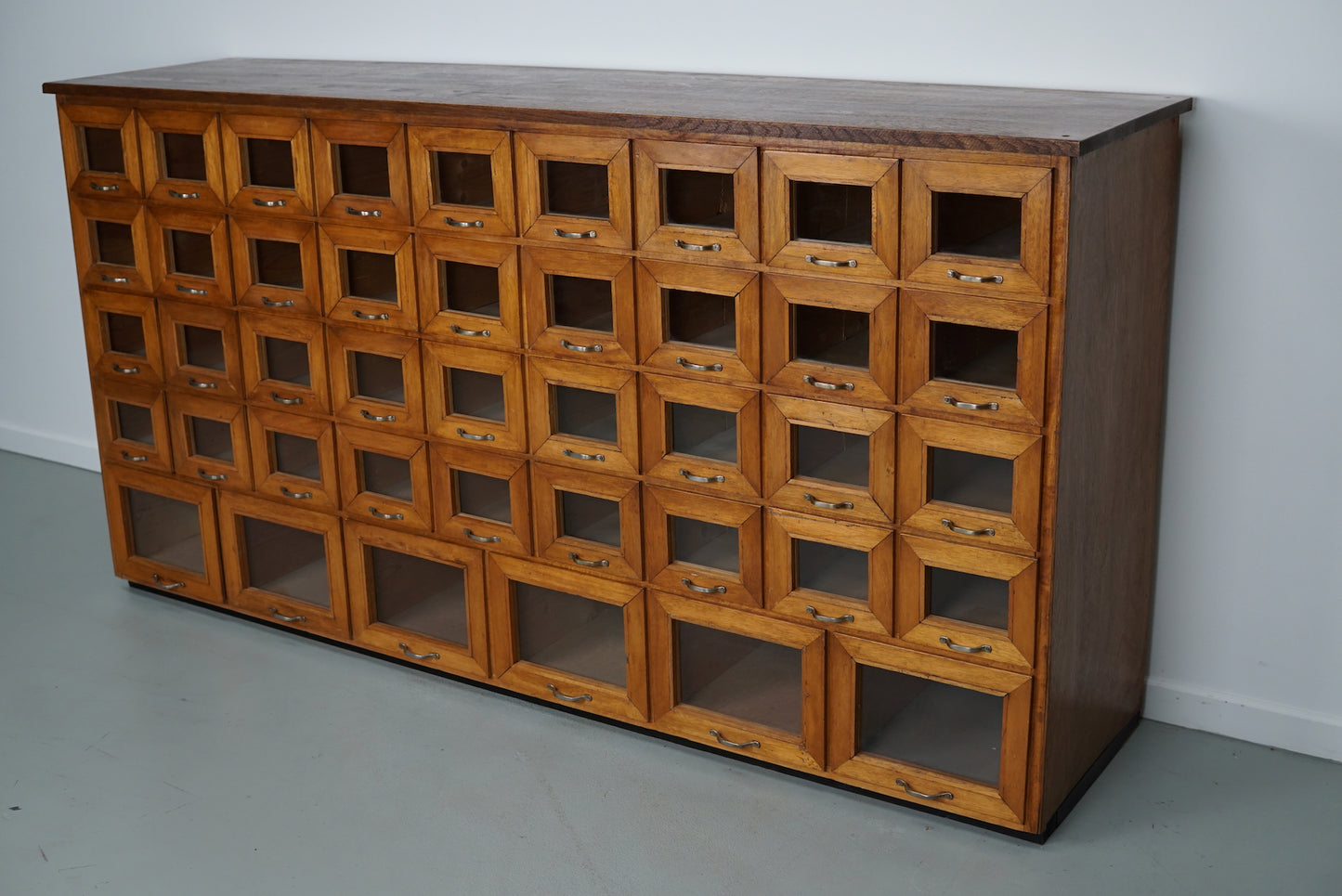 Vintage Dutch Oak Haberdashery Shop Cabinet / Vitrine, 1950s