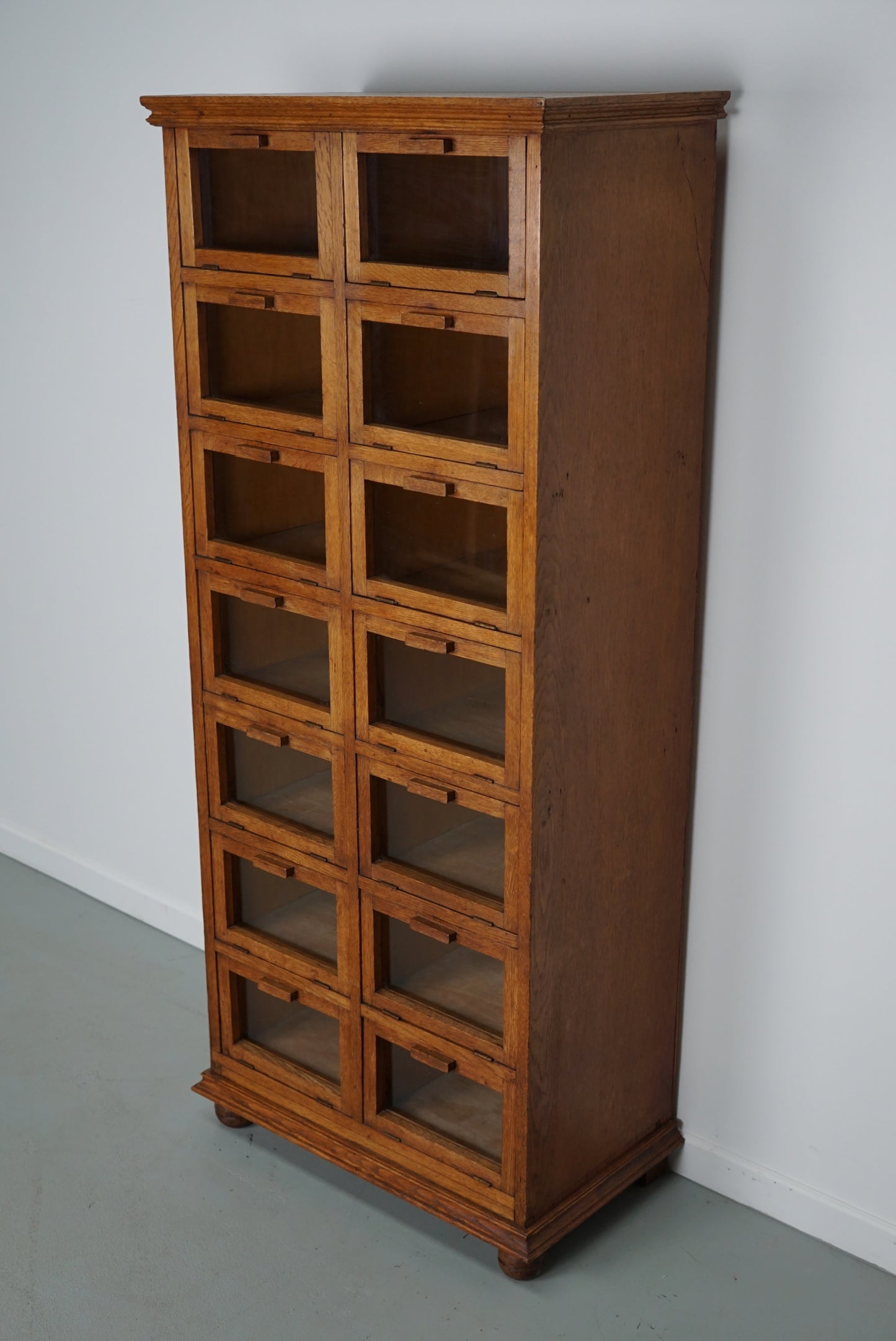 Vintage Dutch Oak Haberdashery Shop Cabinet / Vitrine Drop Down Doors, 1930s