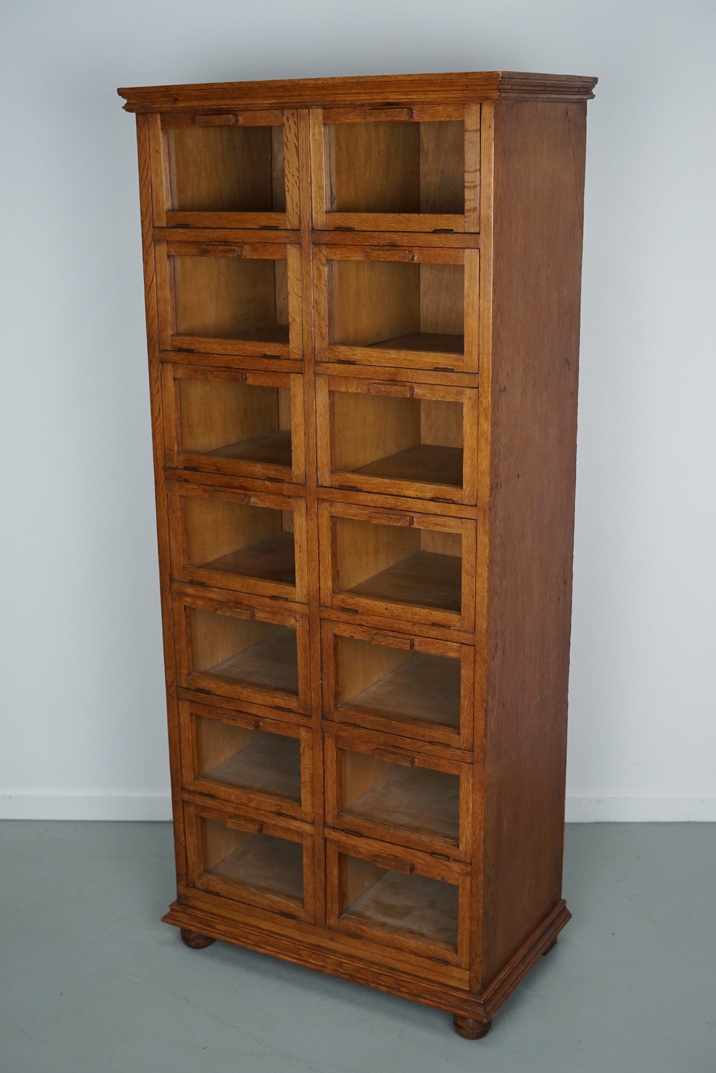 Vintage Dutch Oak Haberdashery Shop Cabinet / Vitrine Drop Down Doors, 1930s