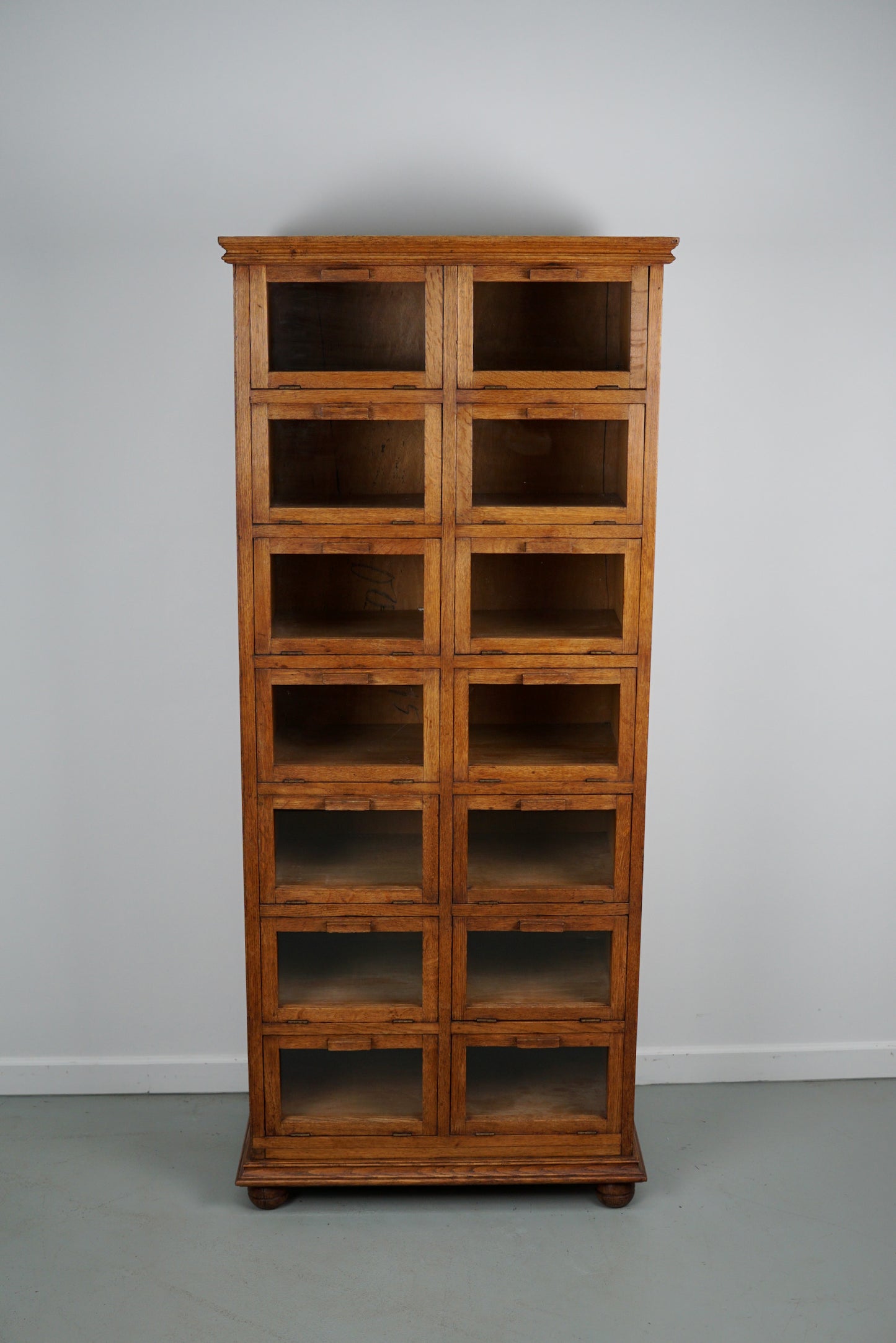 Vintage Dutch Oak Haberdashery Shop Cabinet / Vitrine Drop Down Doors, 1930s