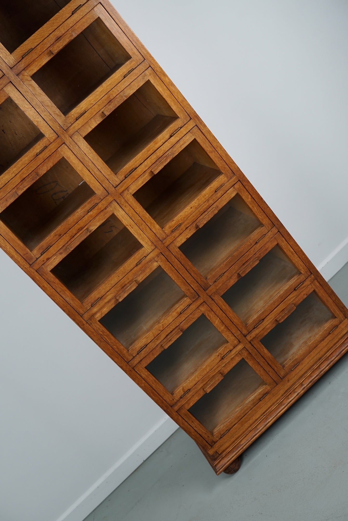 Vintage Dutch Oak Haberdashery Shop Cabinet / Vitrine Drop Down Doors, 1930s