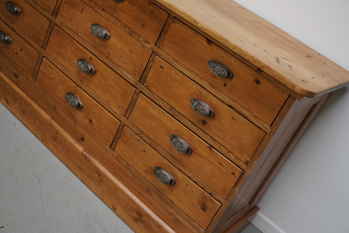 Rustic German Pine Apothecary Cabinet / Shop Counter / Kitchen Island, 1930