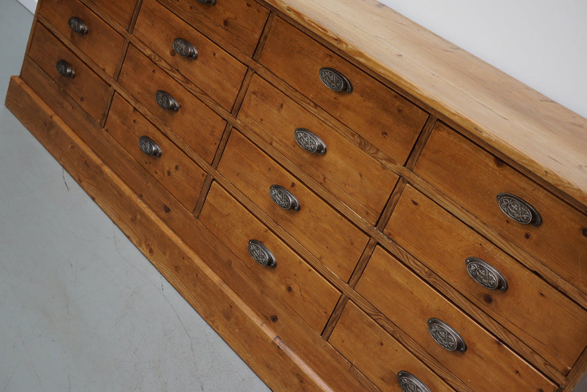 Rustic German Pine Apothecary Cabinet / Shop Counter / Kitchen Island, 1930