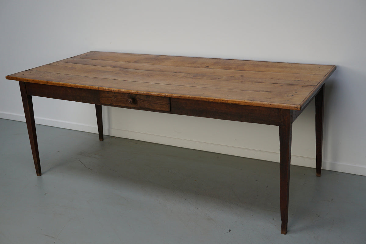 Antique Oak Early 20th Century French Rustic Farmhouse Dining Table