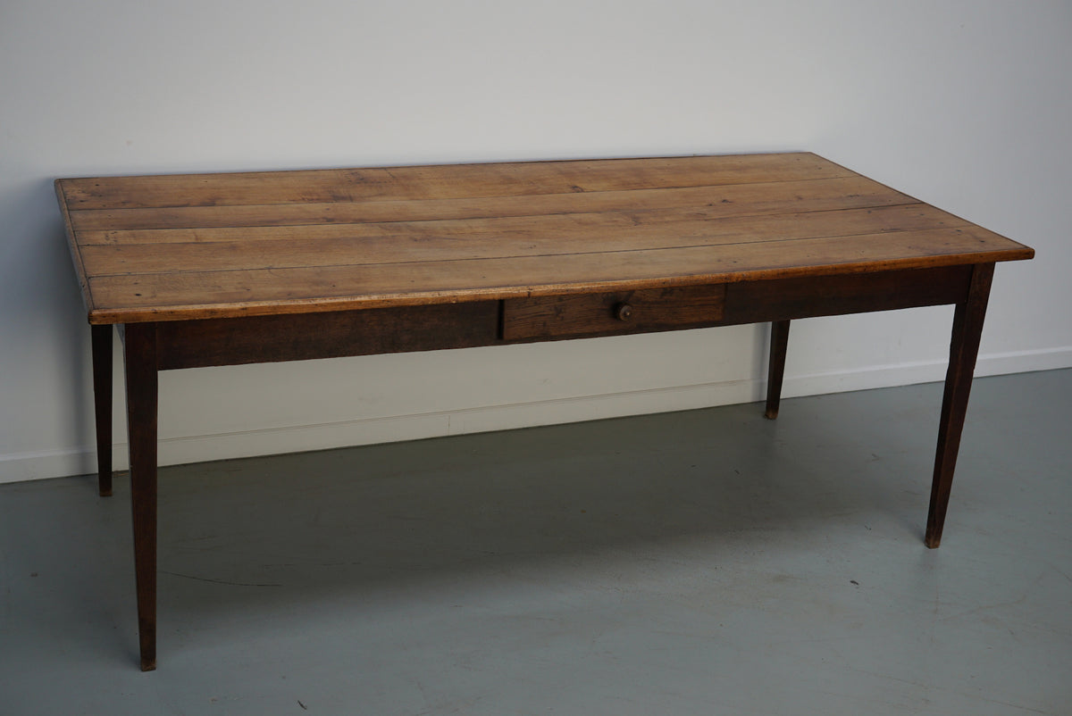 Antique Oak Early 20th Century French Rustic Farmhouse Dining Table