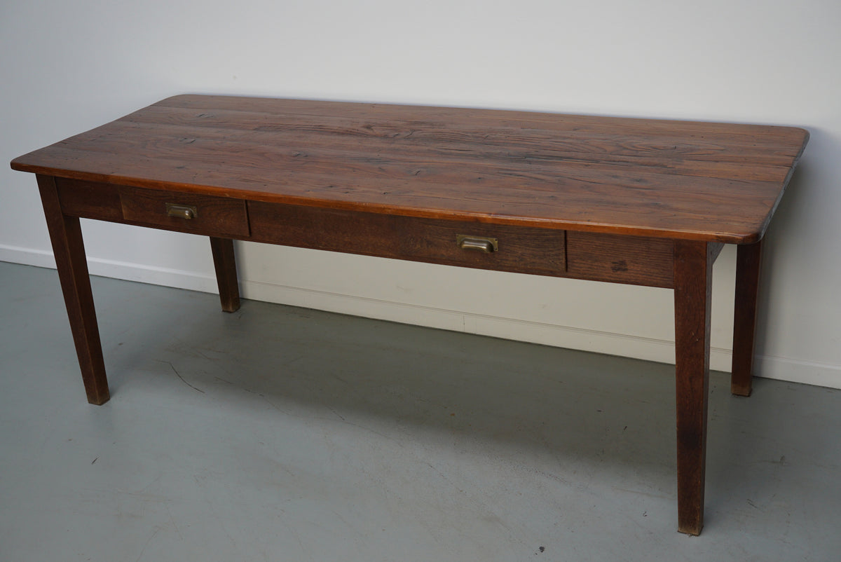 Vintage Pine Mid 20th Century French Rustic Farmhouse Dining Table