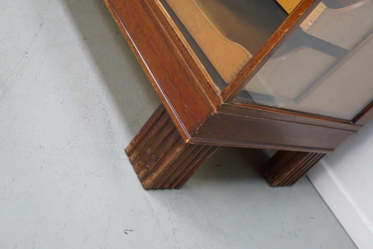 Antique English Beech Glass Shop Counter Cabinet / Vitrine, circa 1920-1930s