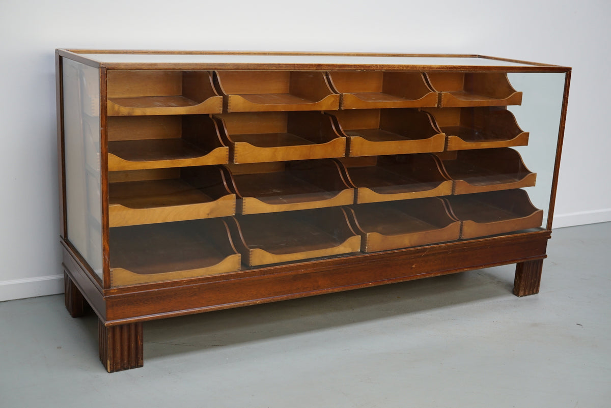 Antique English Beech Glass Shop Counter Cabinet / Vitrine, circa 1920-1930s