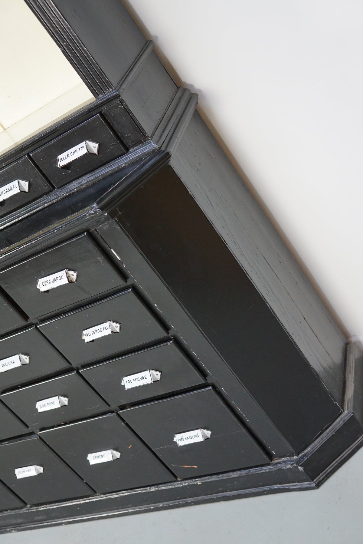 Large Pair of Antique Black Painted Apothecary Cabinets, Eastern Europe 1910s