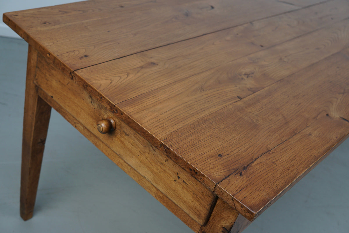 Antique Oak Late 19th Century French Rustic Farmhouse Dining Table