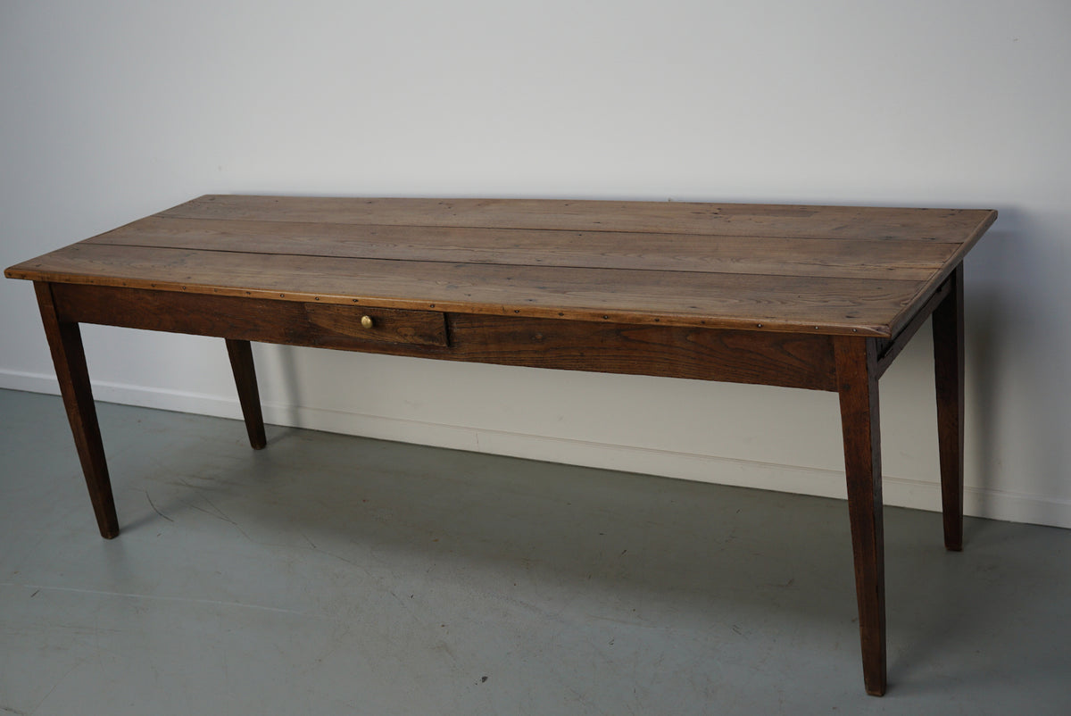 Large Antique Elm 19th Century French Rustic Farmhouse Dining Table