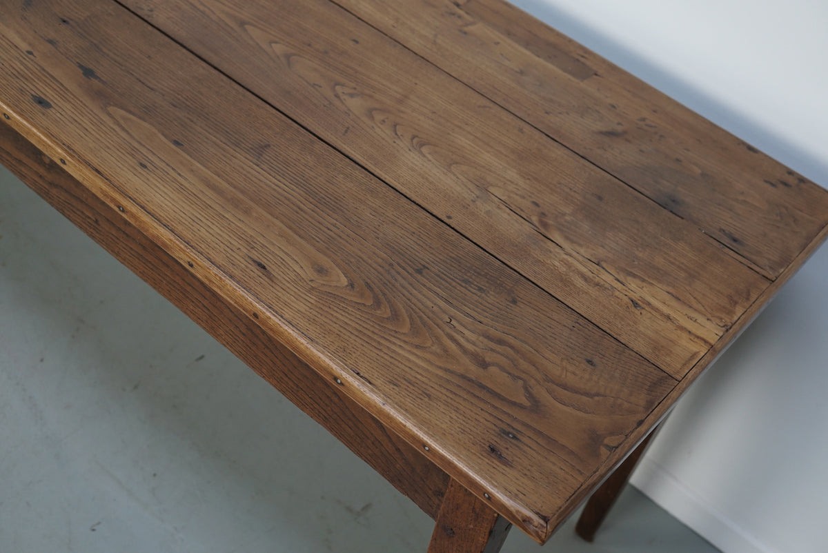 Large Antique Elm 19th Century French Rustic Farmhouse Dining Table