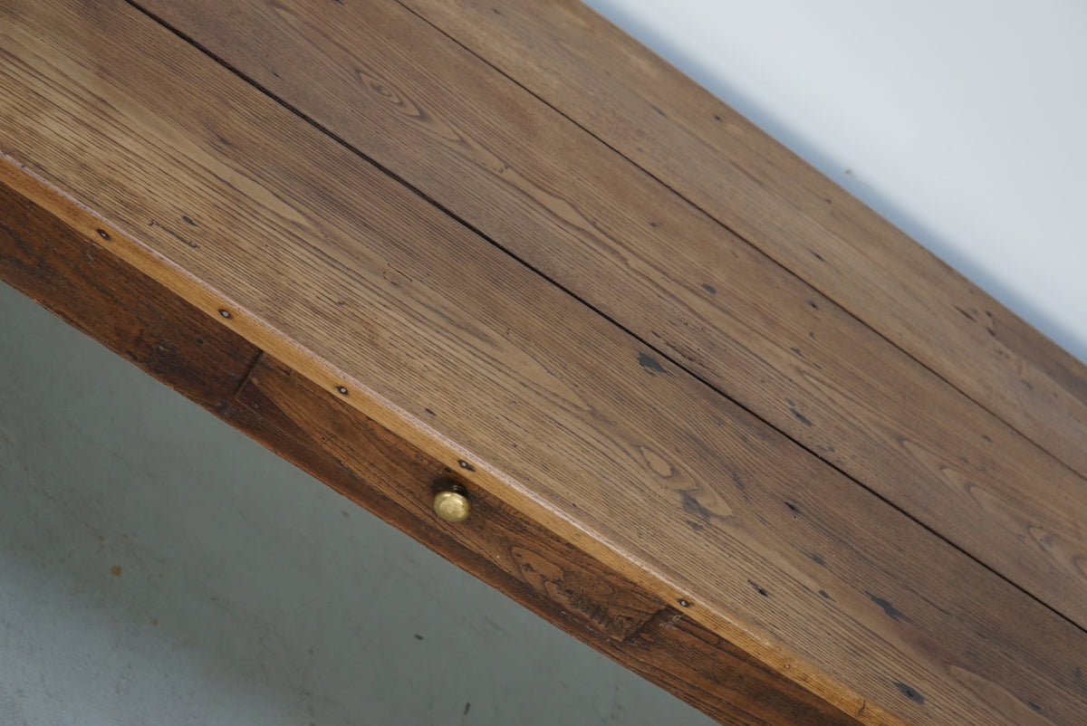 Large Antique Elm 19th Century French Rustic Farmhouse Dining Table