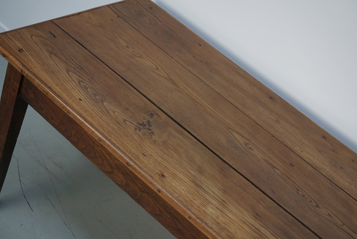 Large Antique Elm 19th Century French Rustic Farmhouse Dining Table