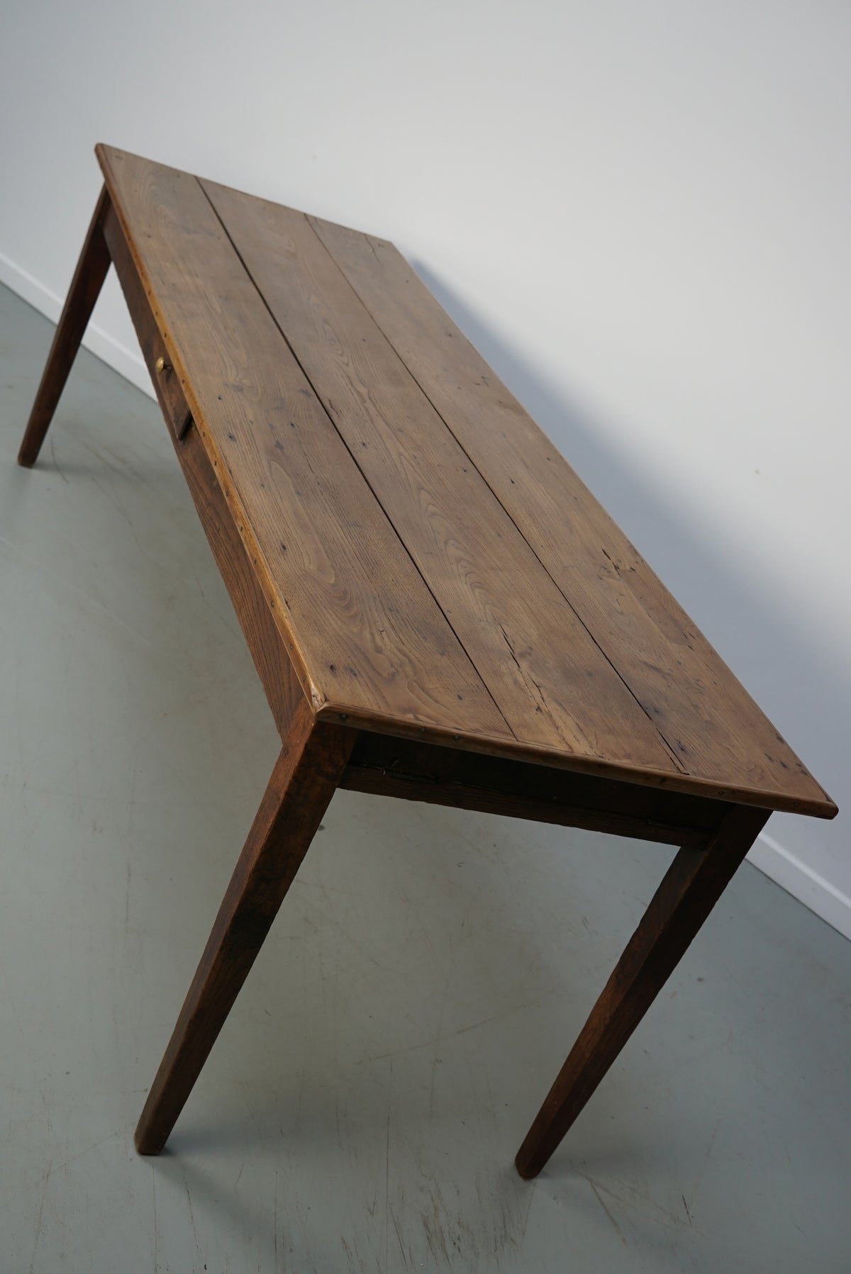 Large Antique Elm 19th Century French Rustic Farmhouse Dining Table
