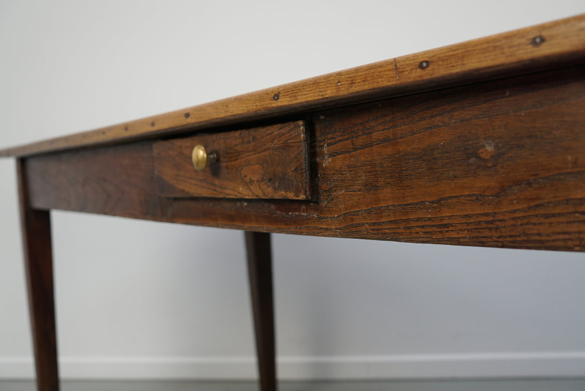 Large Antique Elm 19th Century French Rustic Farmhouse Dining Table