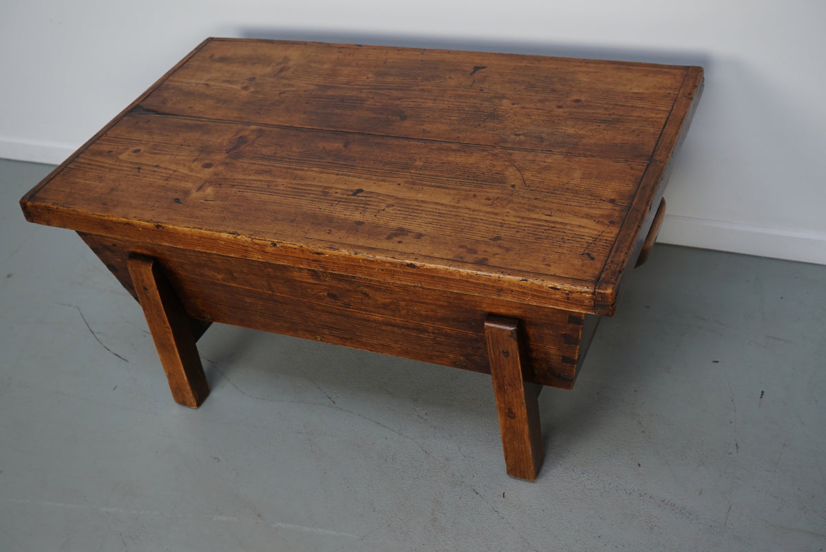 French Early 20th Century Farmhouse Rustic Pine Coffee Table