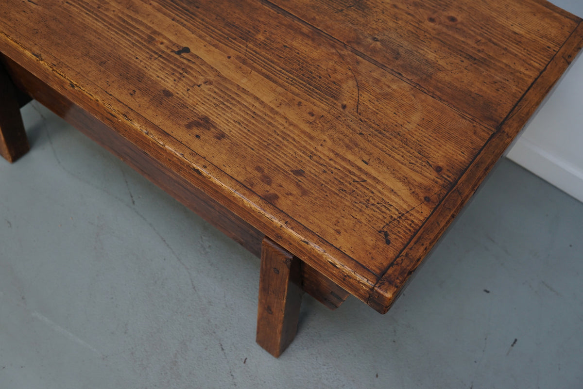 French Early 20th Century Farmhouse Rustic Pine Coffee Table