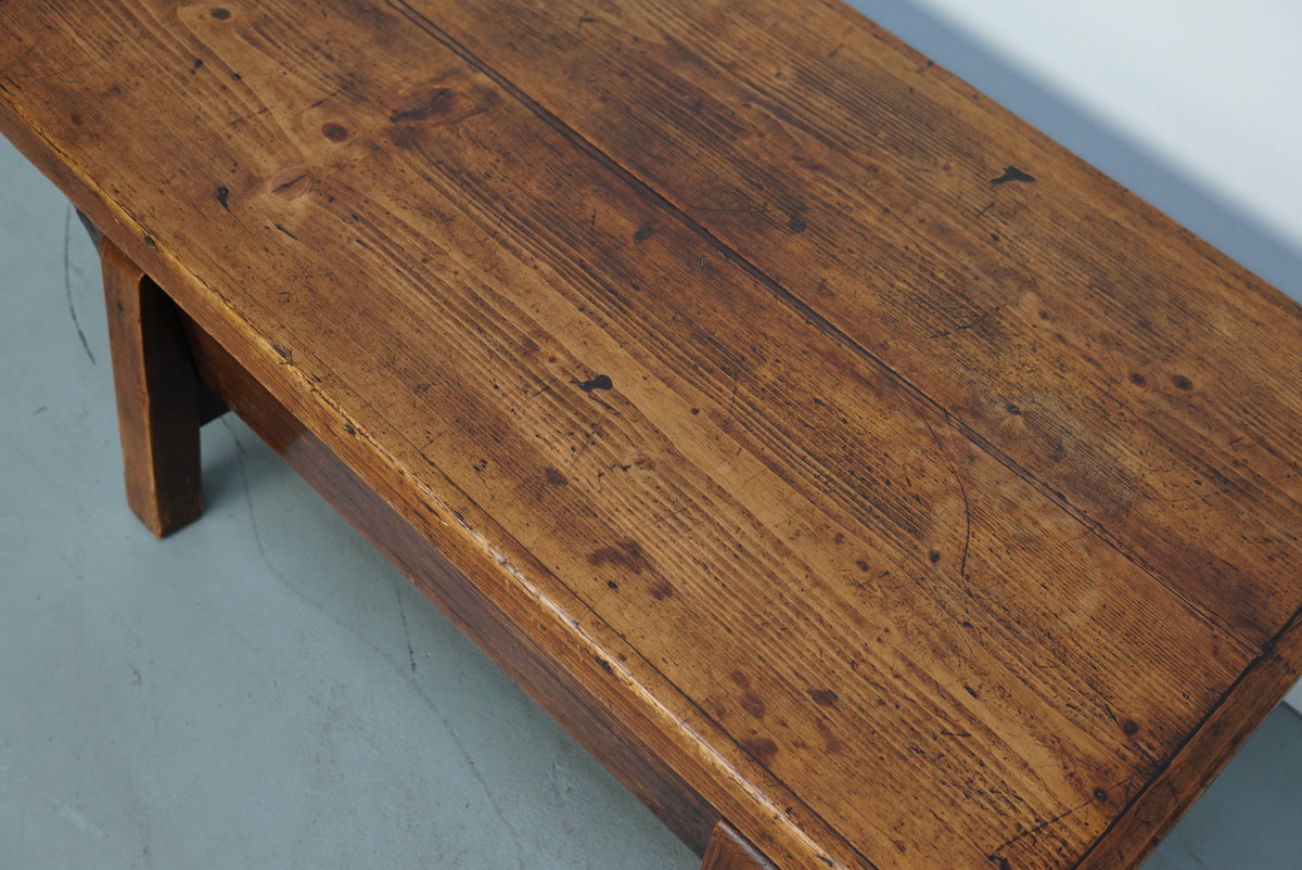 French Early 20th Century Farmhouse Rustic Pine Coffee Table