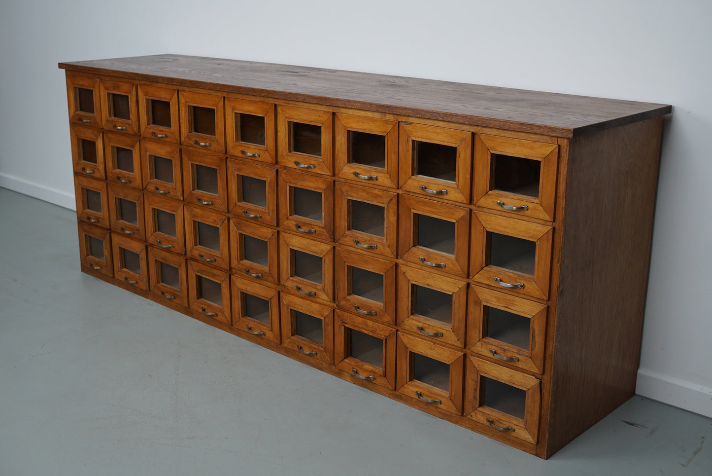 Vintage Dutch Oak Haberdashery Shop Cabinet / Vitrine, 1950s