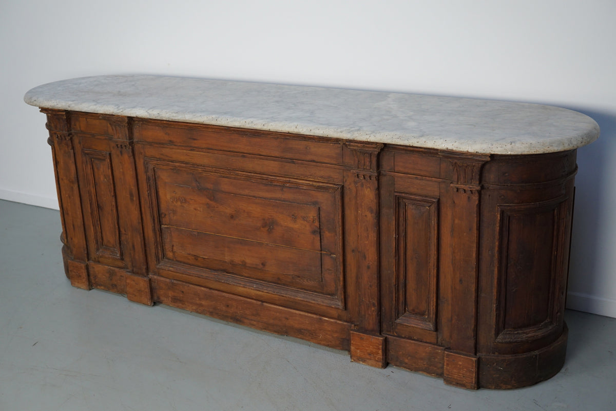 Antique Dutch Pitch Pine & Marble Shop Counter Cabinet / Kitchen Island, 19thc