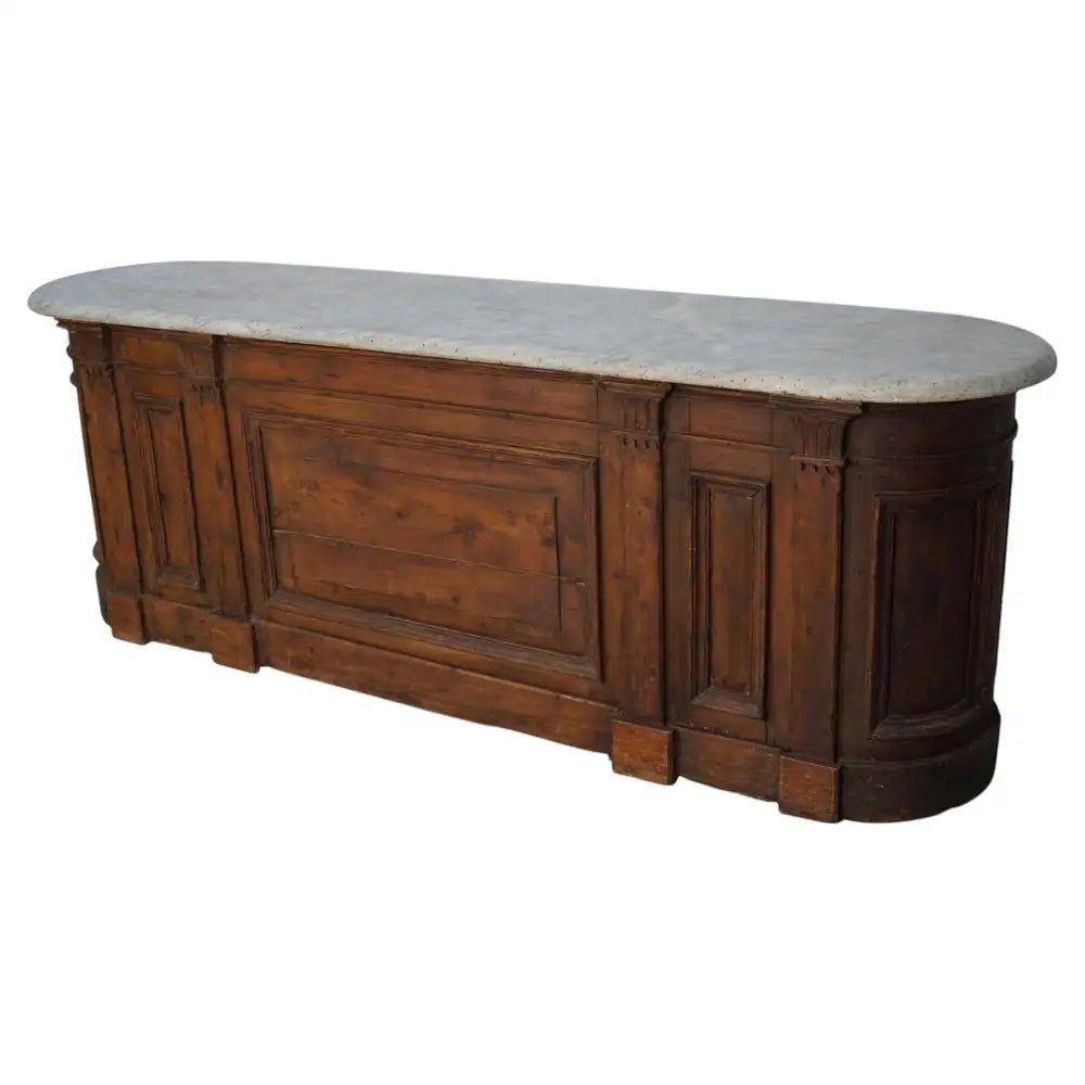 Antique Dutch Pitch Pine & Marble Shop Counter Cabinet / Kitchen Island, 19thc