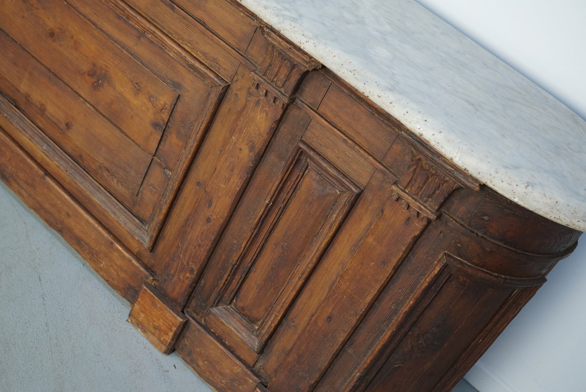 Antique Dutch Pitch Pine & Marble Shop Counter Cabinet / Kitchen Island, 19thc