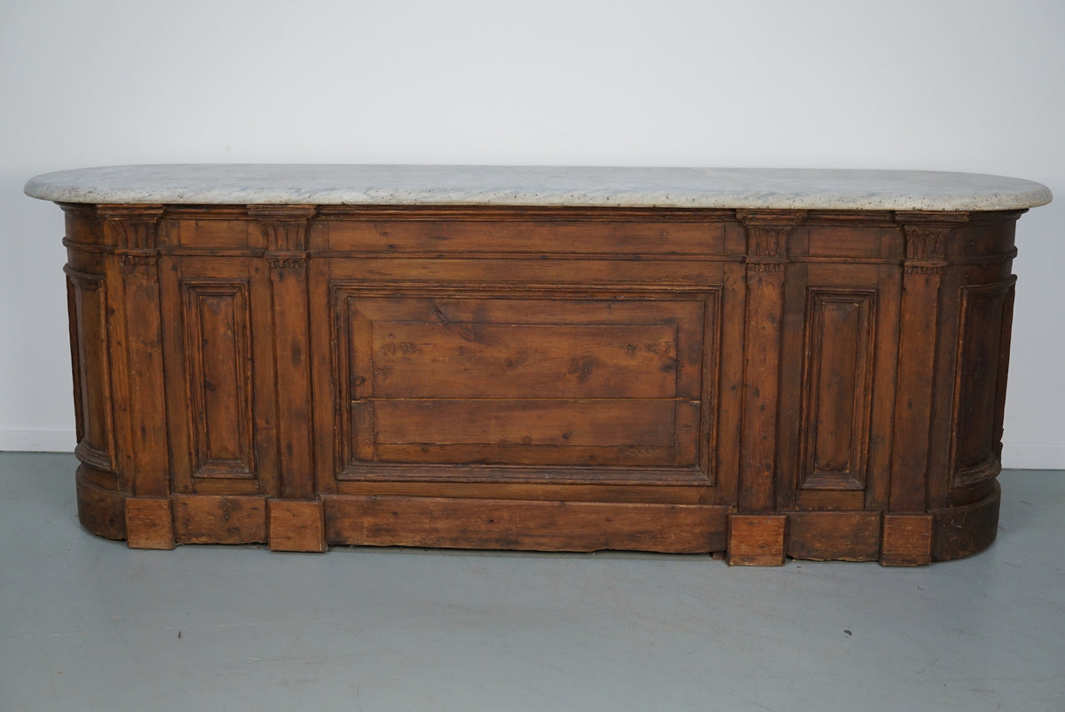 Antique Dutch Pitch Pine & Marble Shop Counter Cabinet / Kitchen Island, 19thc