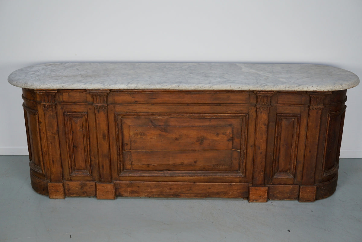 Antique Dutch Pitch Pine & Marble Shop Counter Cabinet / Kitchen Island, 19thc
