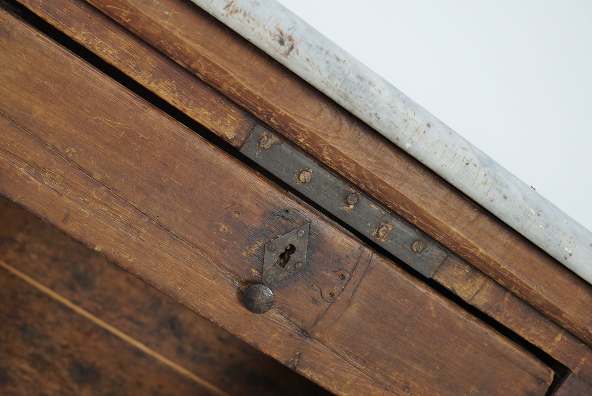 Antique Dutch Pitch Pine & Marble Shop Counter Cabinet / Kitchen Island, 19thc