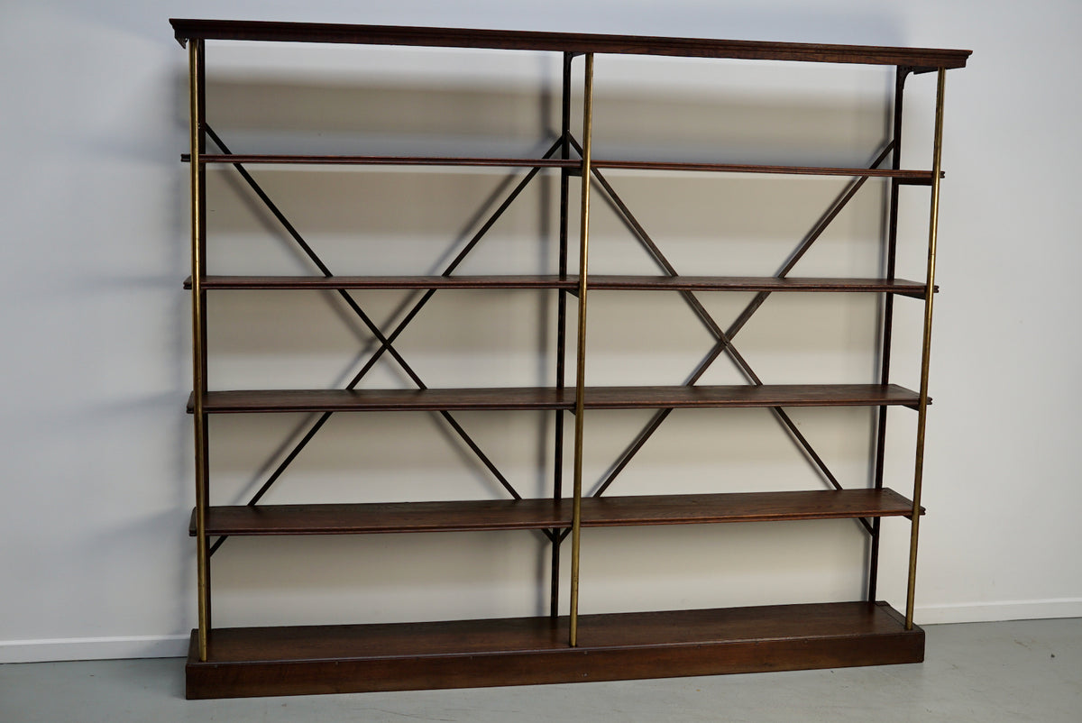 Large Oak and Iron Shelving Unit / Store Display Theodore Scherf, France 1890s