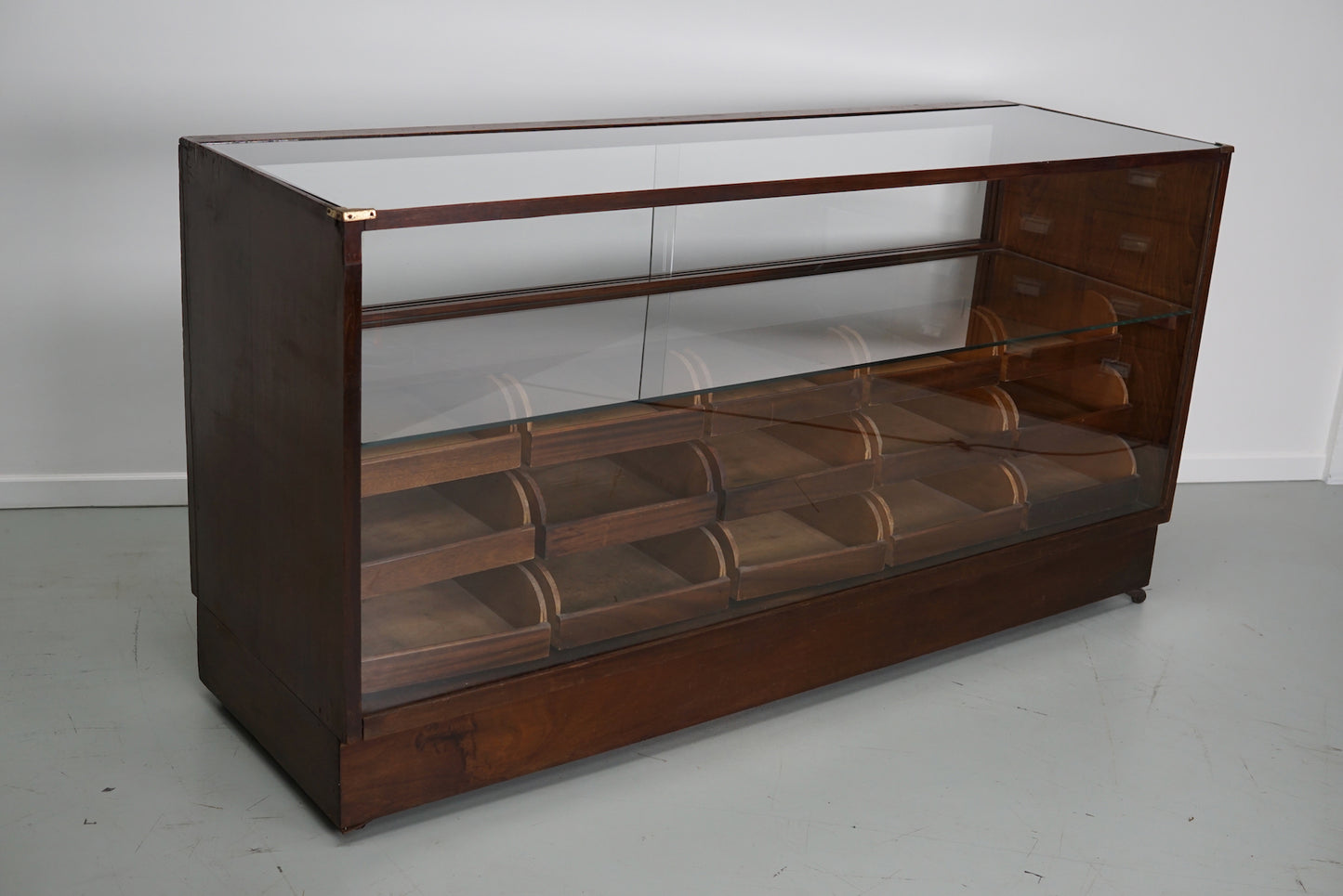 British Mahogany Haberdashery Cabinet or Shop Counter, 1940s