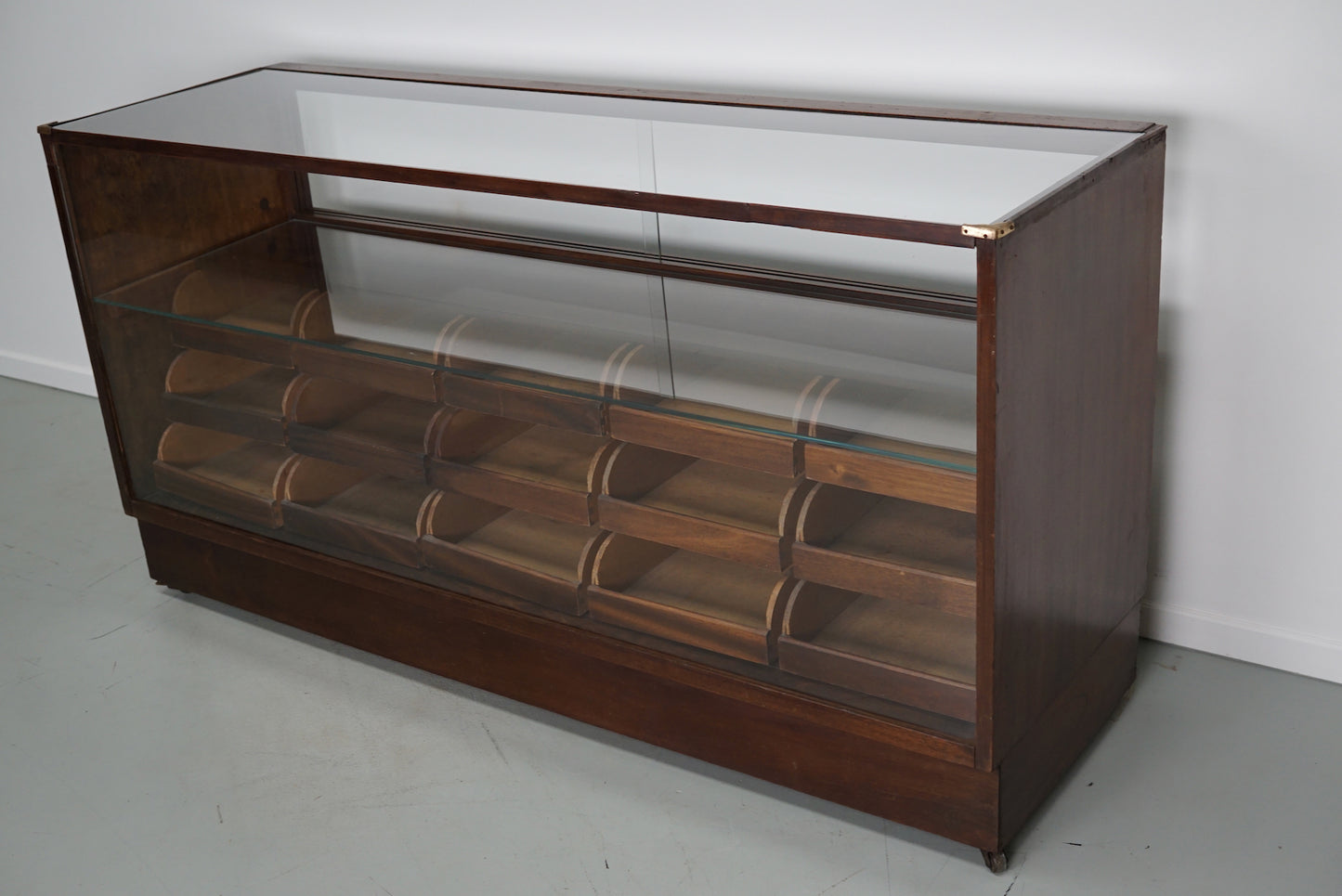 British Mahogany Haberdashery Cabinet or Shop Counter, 1940s