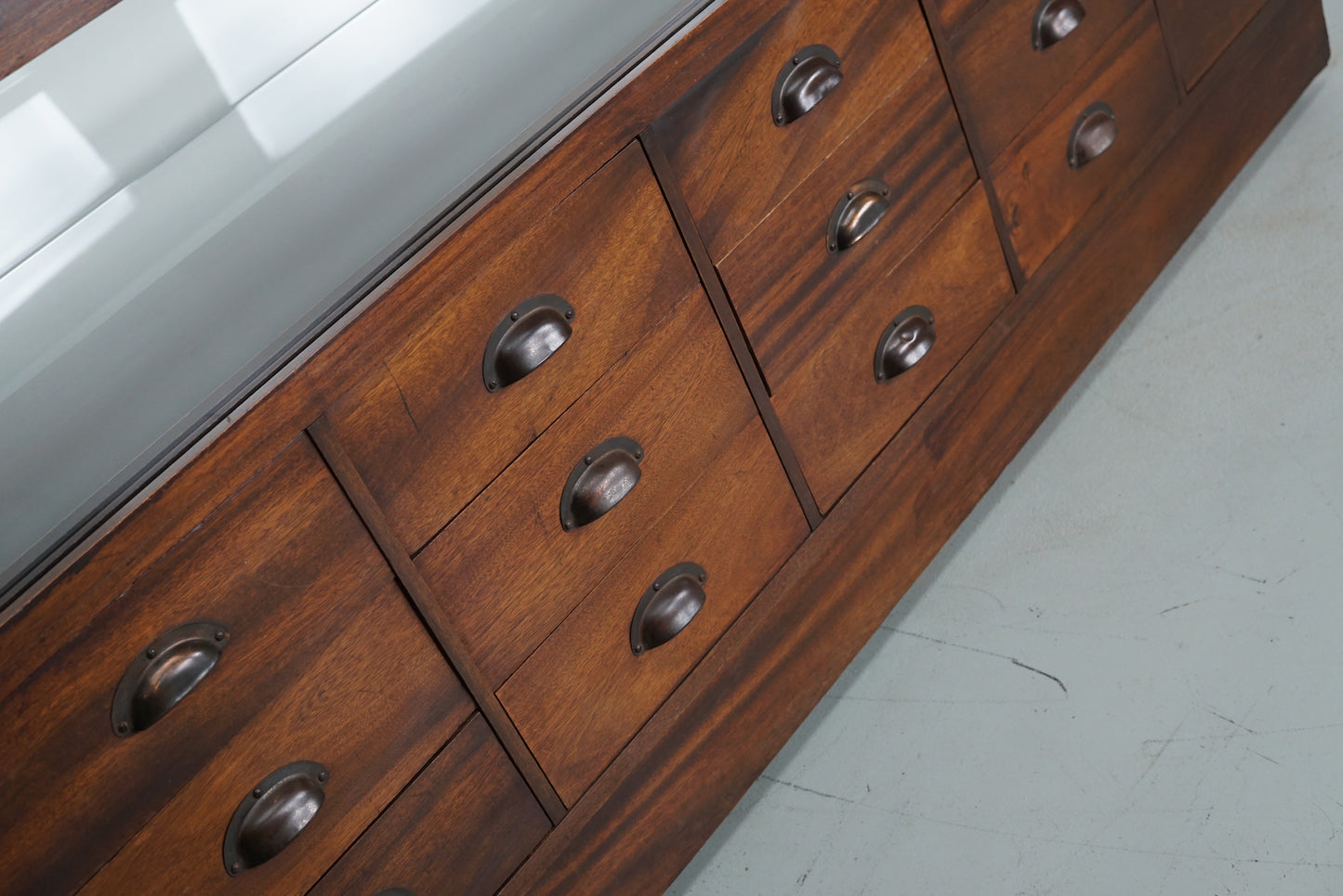 British Mahogany Haberdashery Cabinet or Shop Counter, 1940s