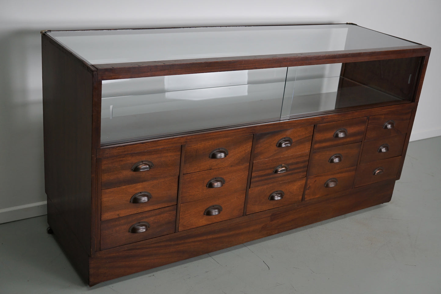 British Mahogany Haberdashery Cabinet or Shop Counter, 1940s