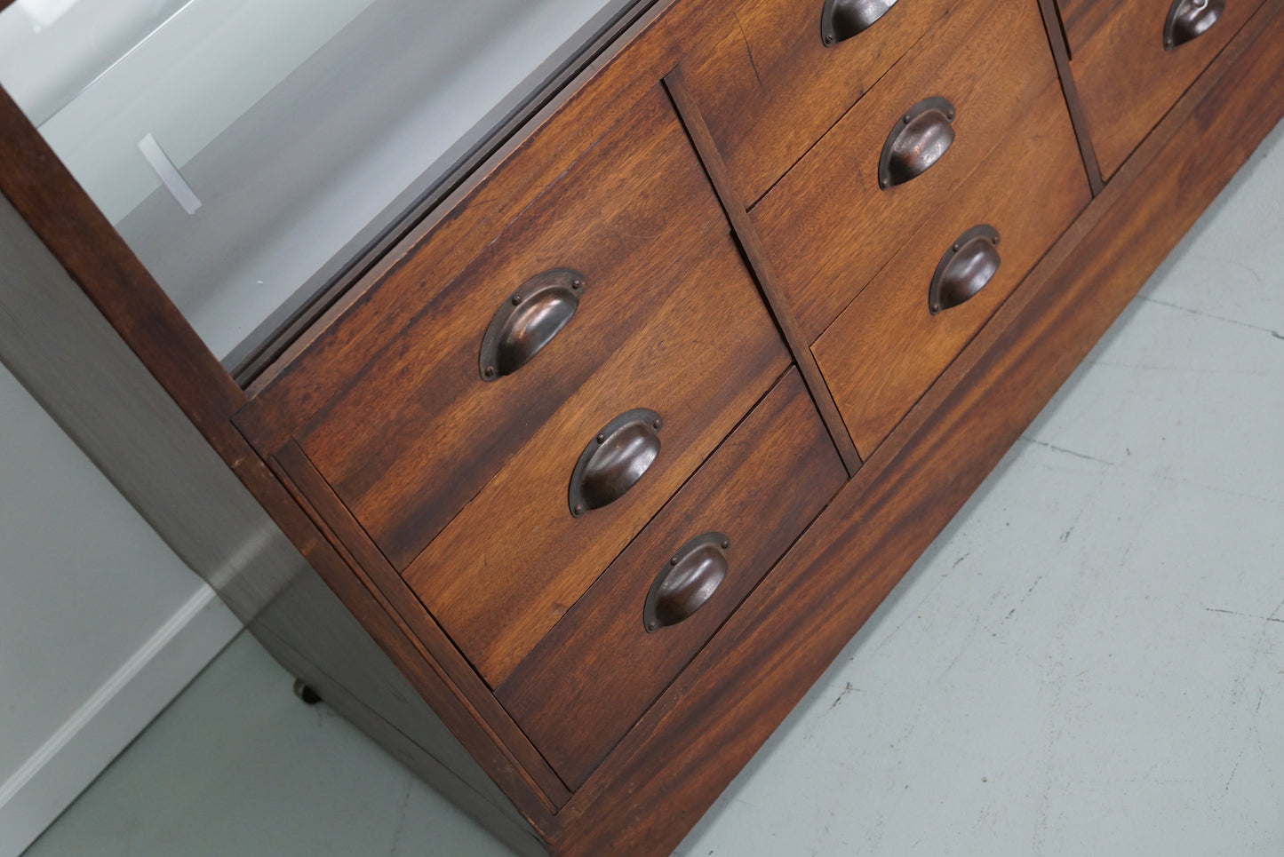 British Mahogany Haberdashery Cabinet or Shop Counter, 1940s