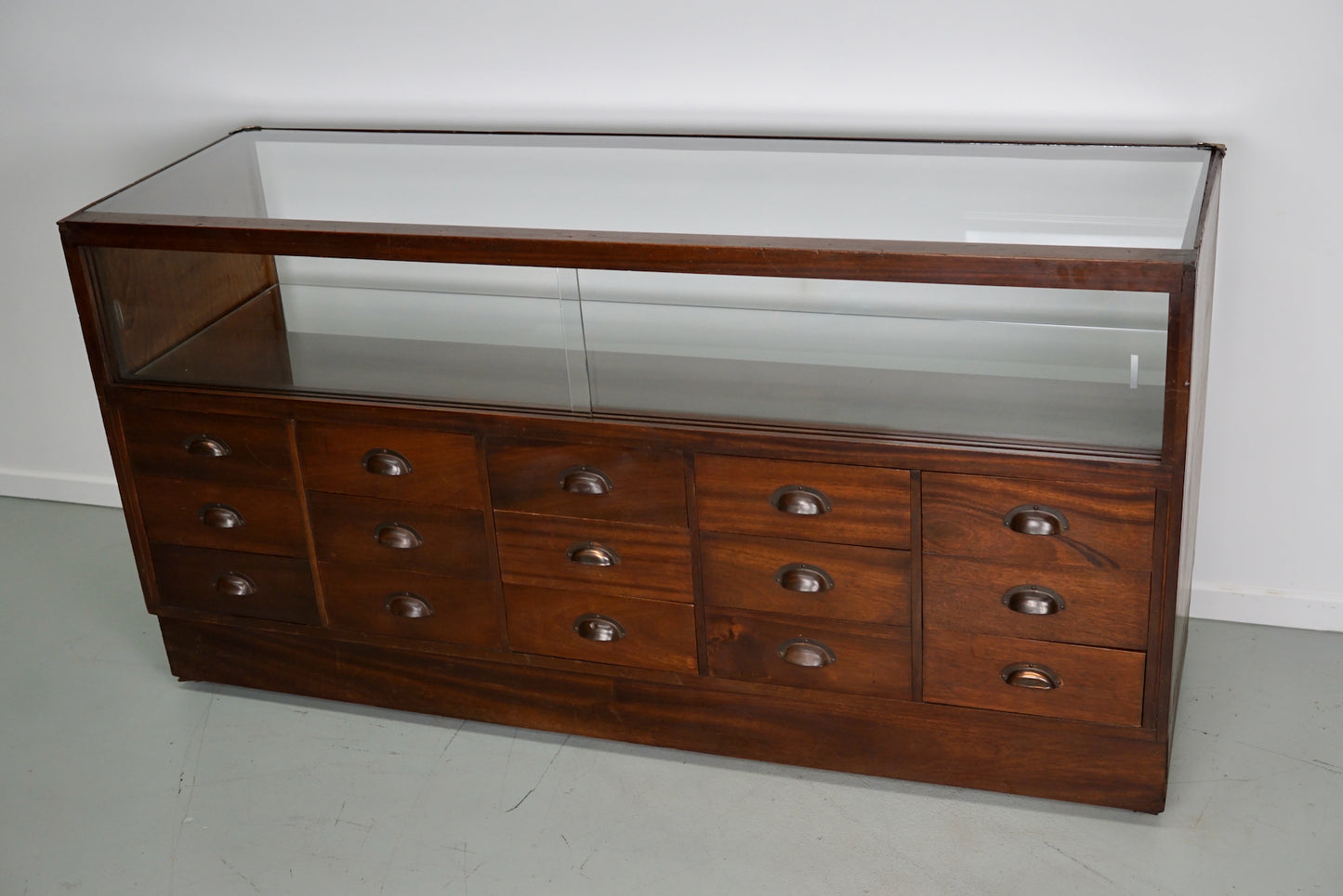 British Mahogany Haberdashery Cabinet or Shop Counter, 1940s