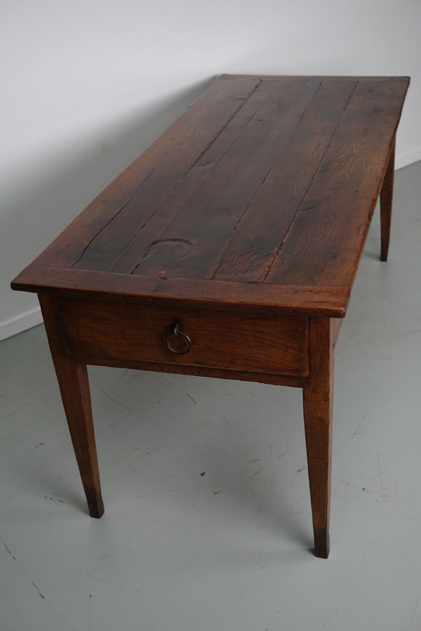 Antique Elm & Oak French Farmhouse Dining Table, 19th Century